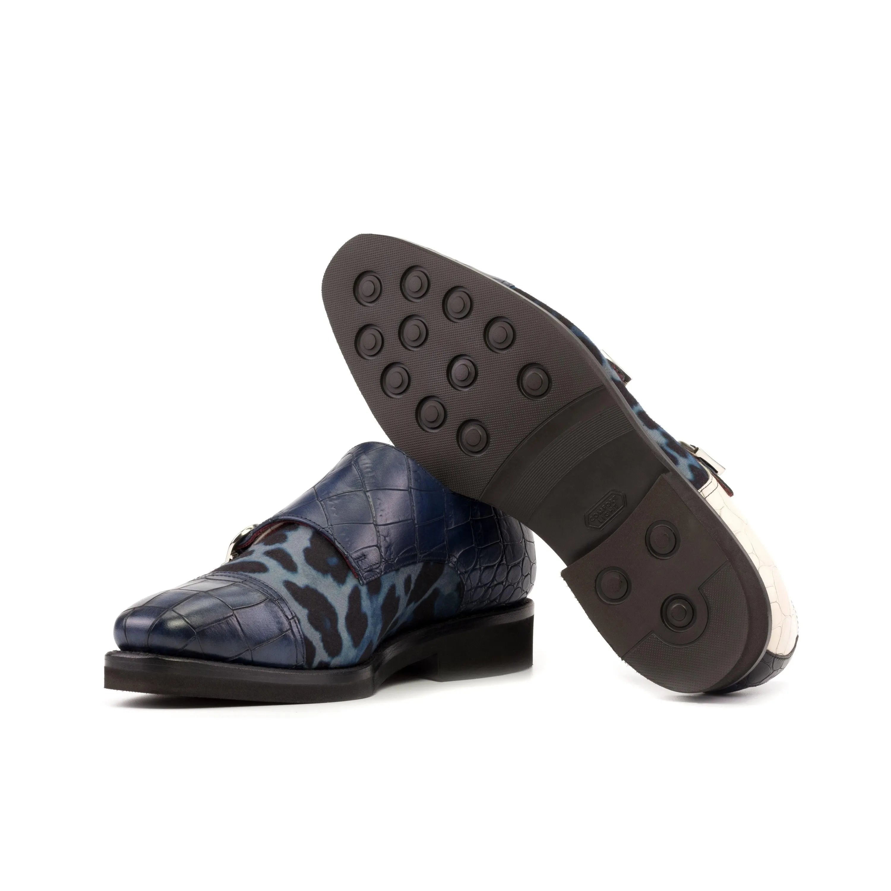 Tuin Double Monk blue and leopard print double monk shoes