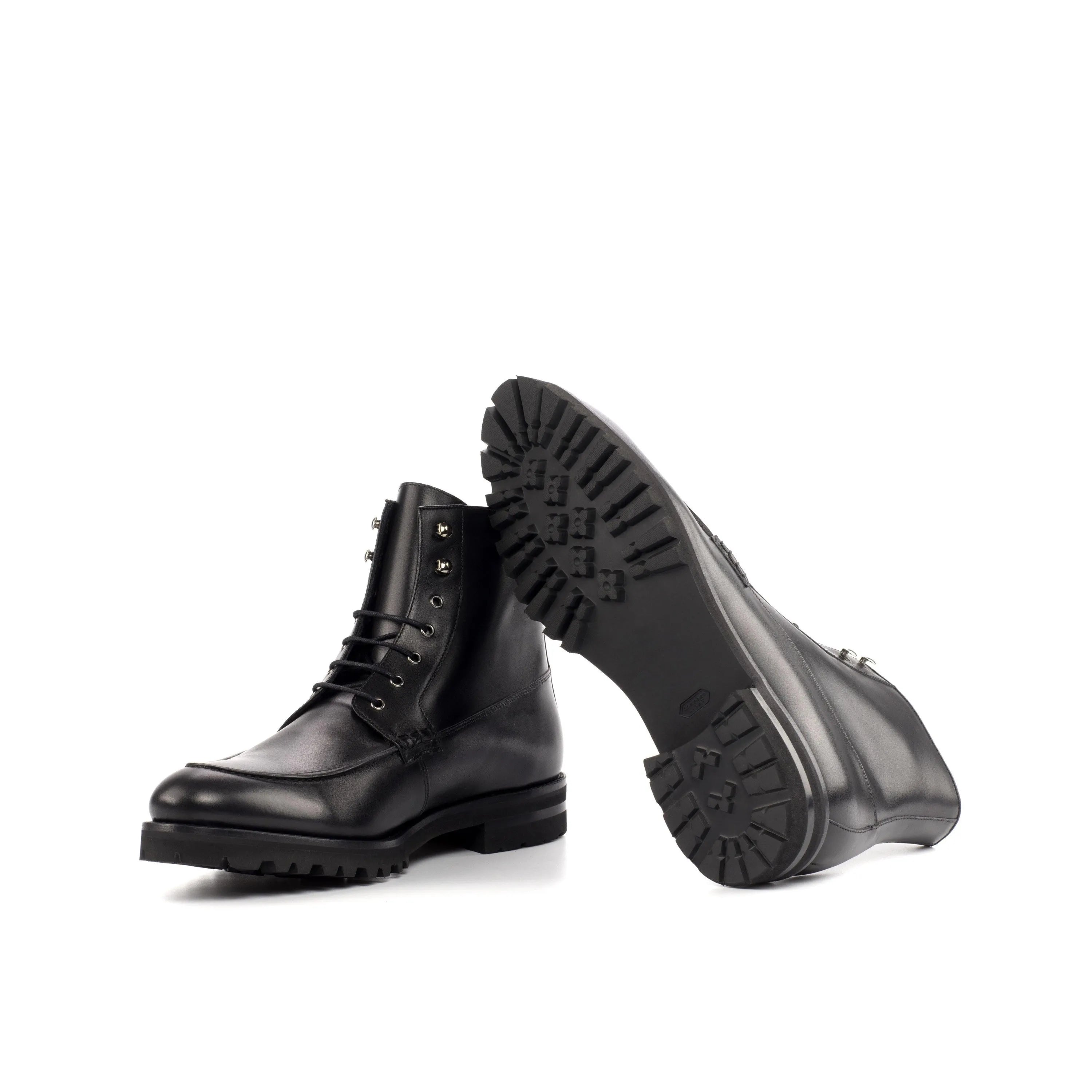 Black Wisconsin Moc Boots with leather lace-up back detail