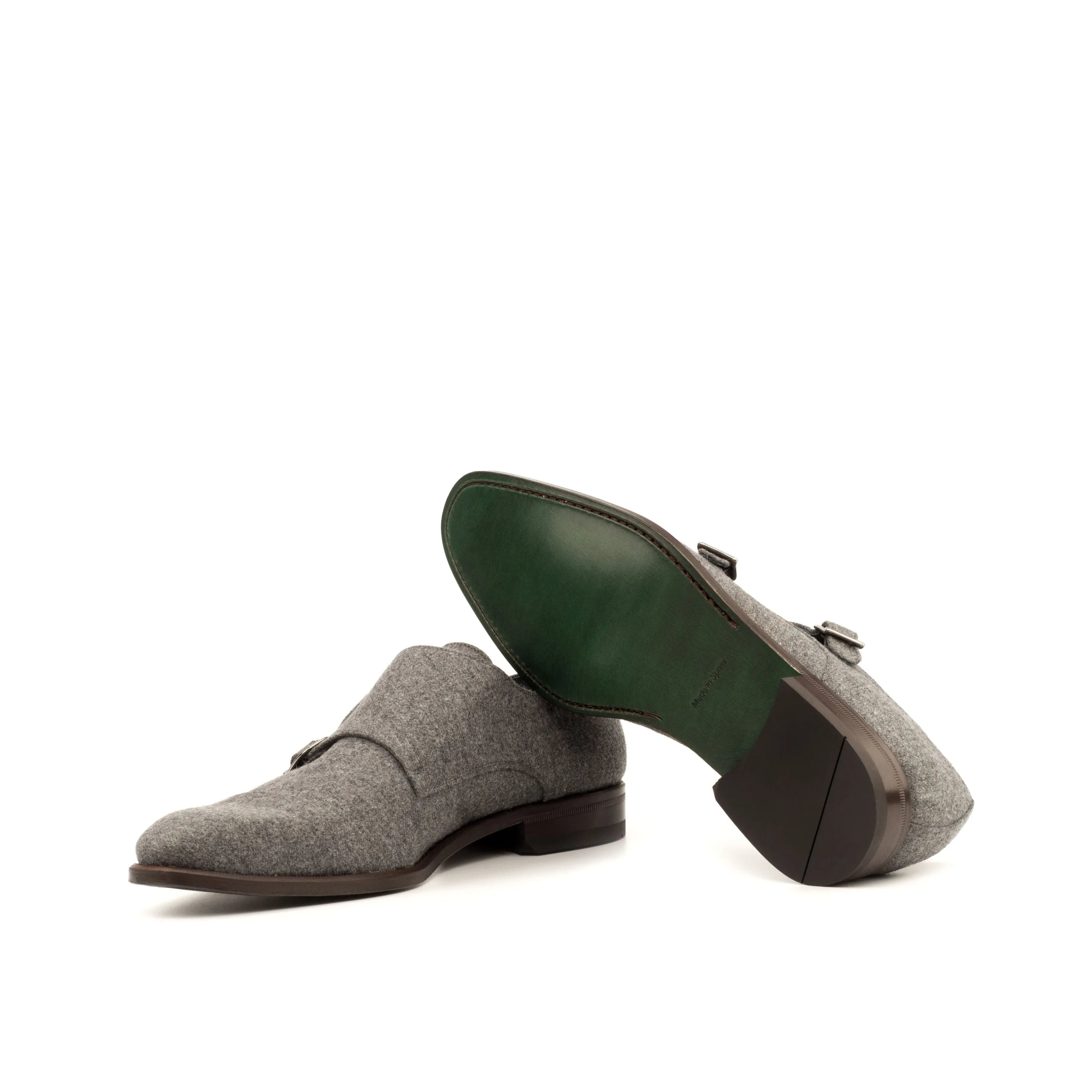 Gray Wiyot double monk strap shoes with patina finish