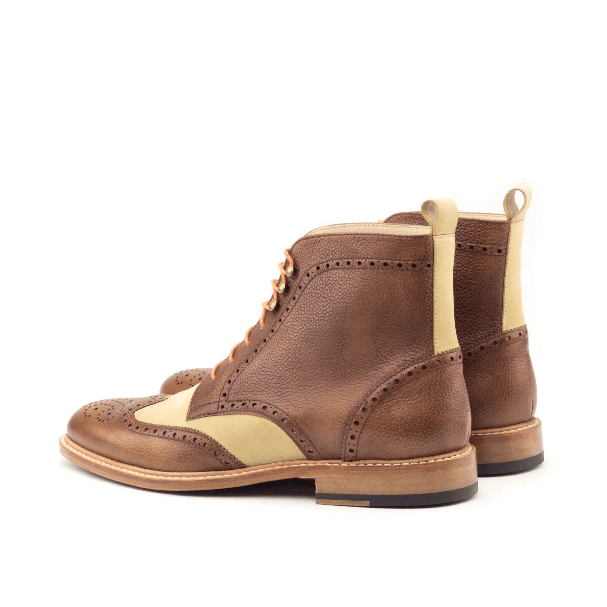 Zoticus military brogue boots in brown leather wingtip style
